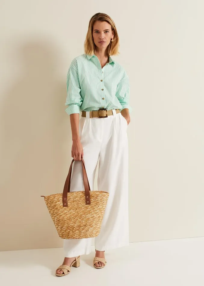 Women Phase Eight Shirts and Blouses Stripe Shirt Greenivory