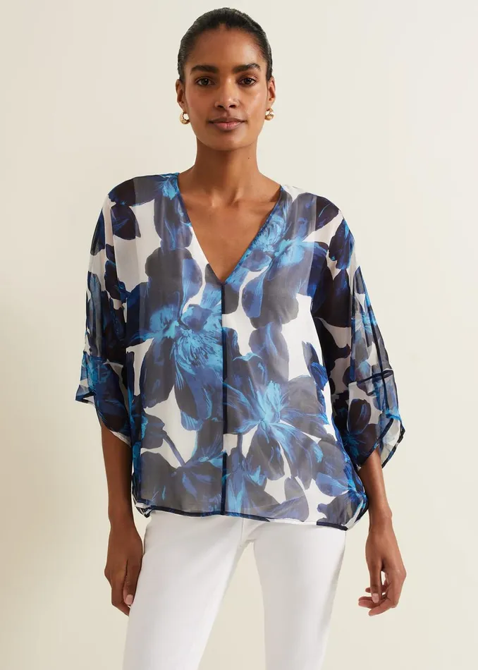 Women Phase Eight Shirts and Blouses Syra Silk Blouse Blue