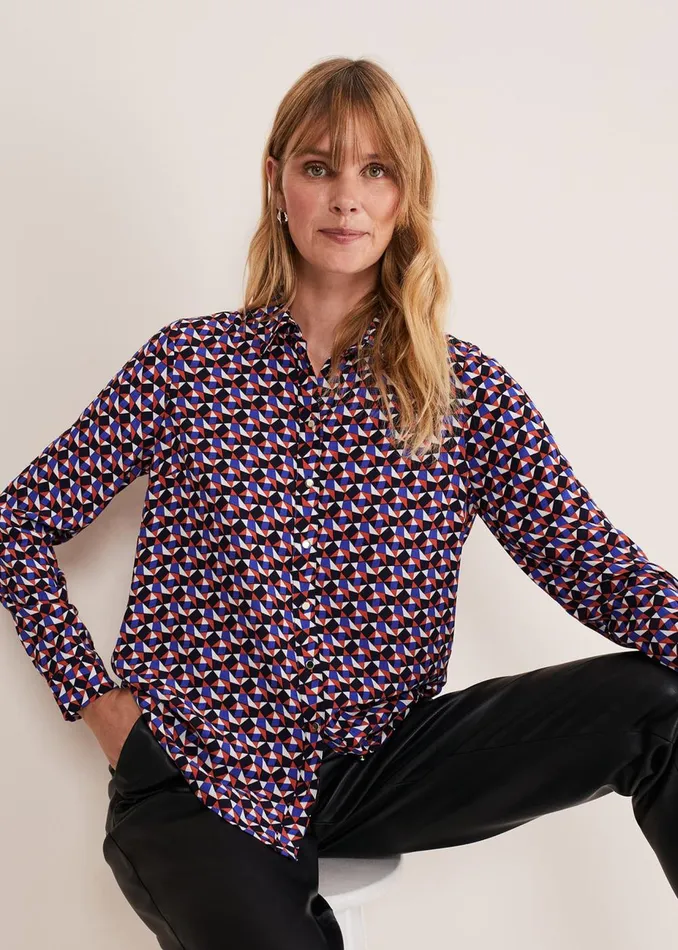 Women Phase Eight Shirts and Blouses Tanjina Geo Shirt Orangeblue