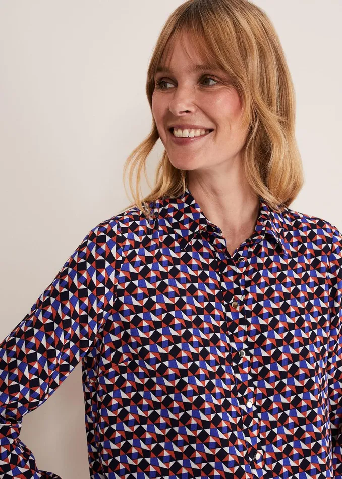 Women Phase Eight Shirts and Blouses Tanjina Geo Shirt Orangeblue