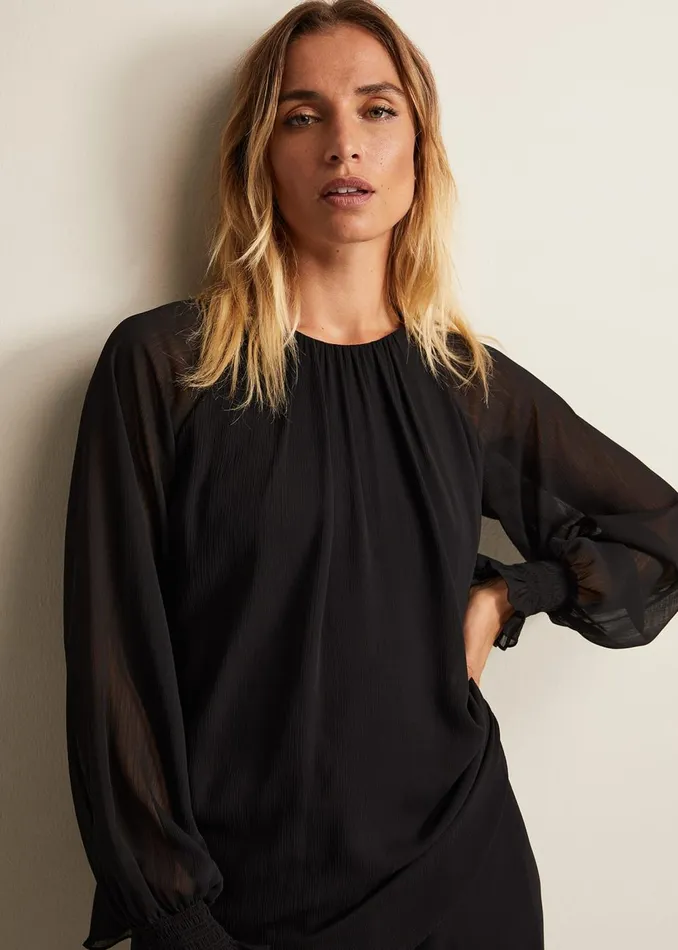 Women Phase Eight Tops and TShirts Aria Chiffon Double Layer Top Black
