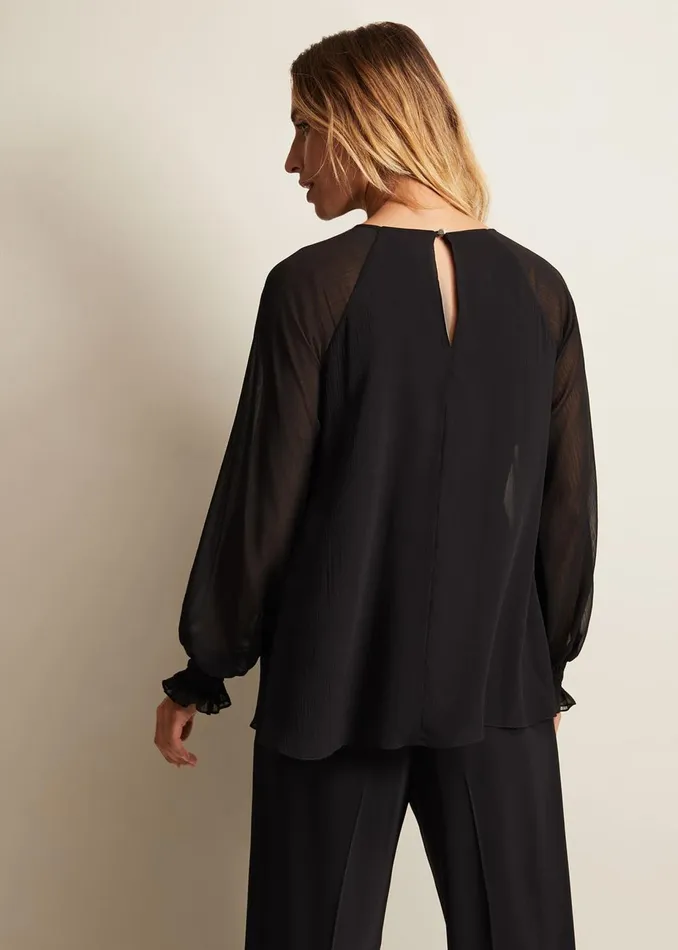 Women Phase Eight Tops and TShirts Aria Chiffon Double Layer Top Black