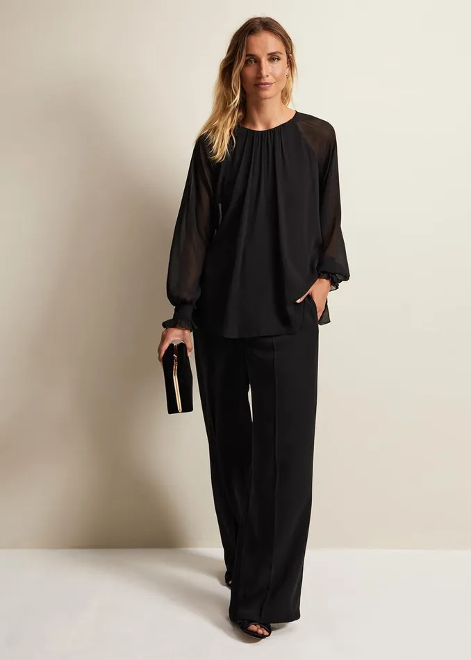 Women Phase Eight Tops and TShirts Aria Chiffon Double Layer Top Black