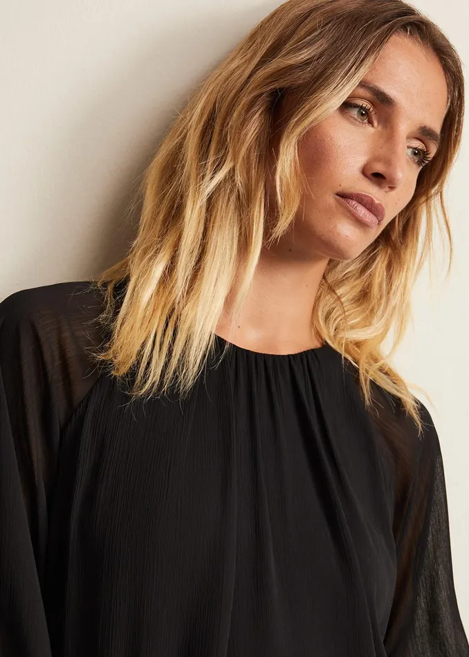 Women Phase Eight Tops and TShirts Aria Chiffon Double Layer Top Black
