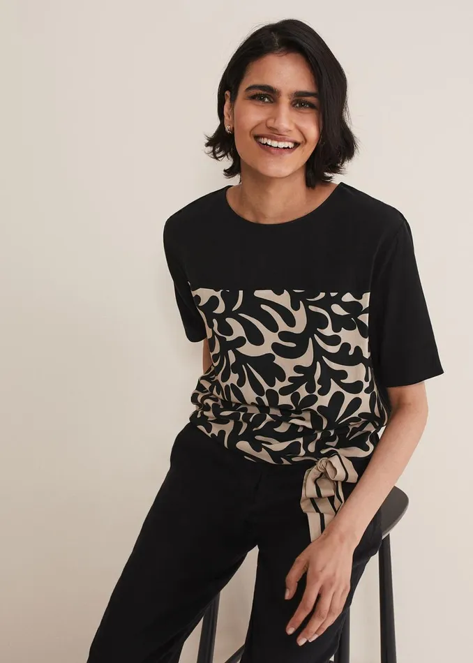 Women Phase Eight Tops and TShirts Arie Abstract Top Stoneblack