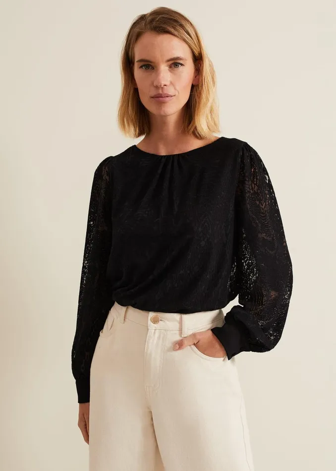 Women Phase Eight Tops and TShirts Azarliah Snake Burnout Top Black