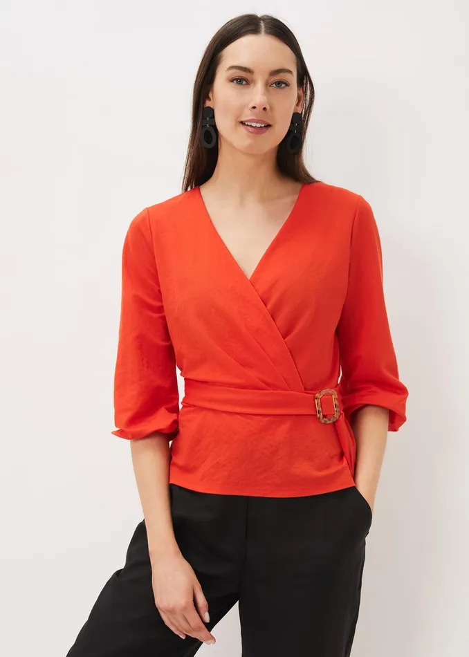 Women Phase Eight Tops and TShirts Brigitte Wrap Buckle Top Chilli Red