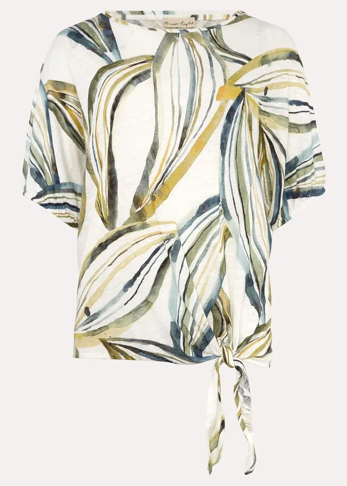 Women Phase Eight Tops and TShirts Caraline Linen Botanical Print Top Ivory Multi