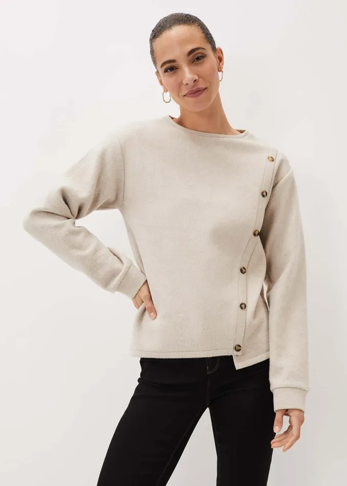 Women Phase Eight Tops and TShirts Dasha Button Detail Asymmetric Hem Top Oatmeal