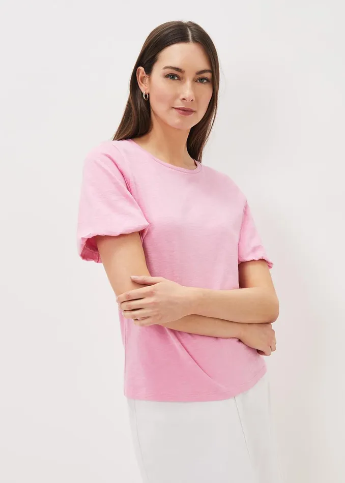Women Phase Eight Tops and TShirts Elspeth Cotton Puff Sleeve Top Peony