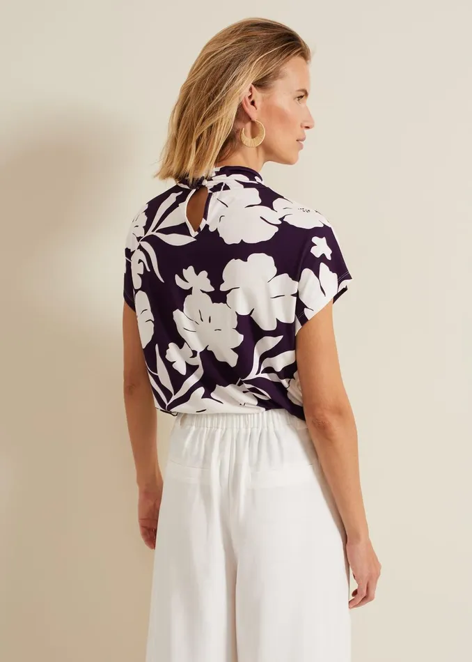 Women Phase Eight Tops and TShirts Farley Floral Twist Neck Top Purple