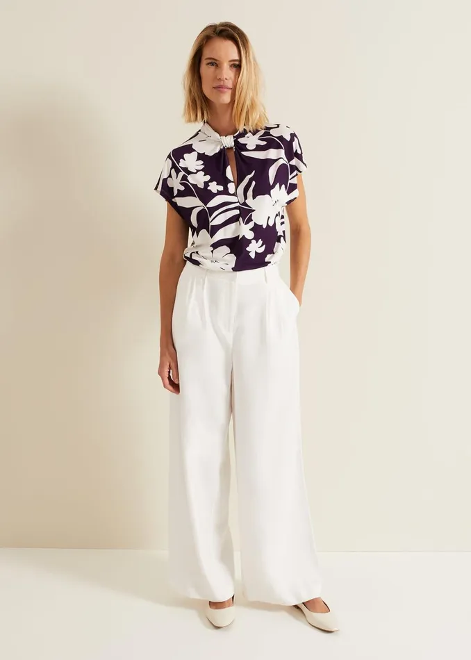 Women Phase Eight Tops and TShirts Farley Floral Twist Neck Top Purple