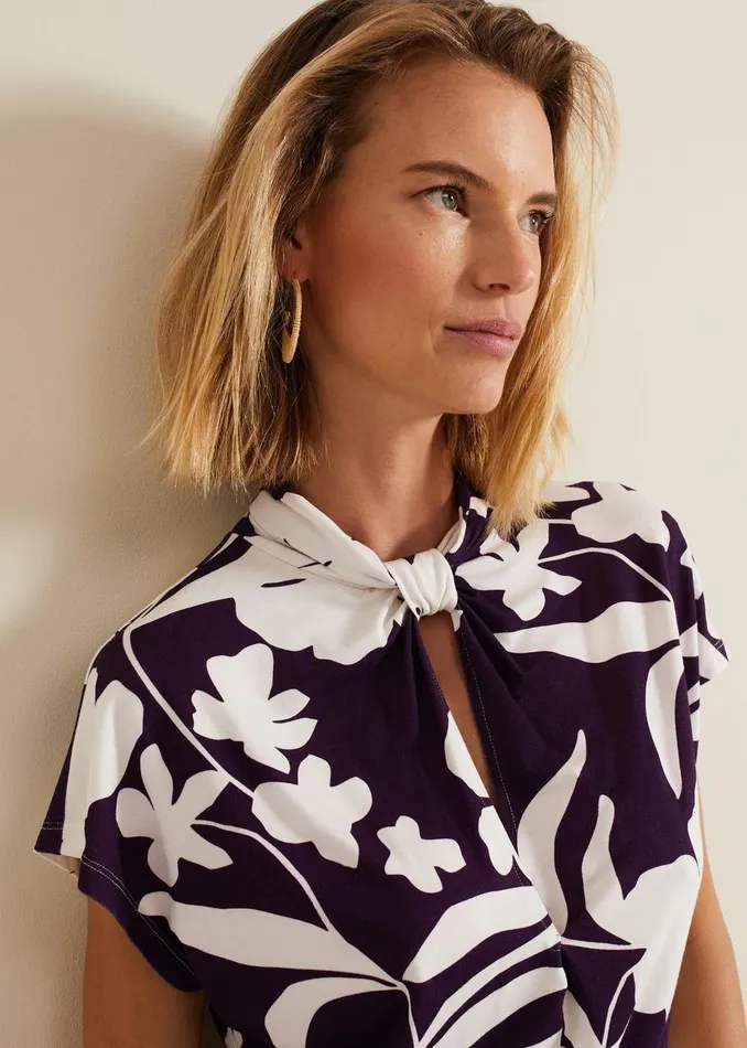 Women Phase Eight Tops and TShirts Farley Floral Twist Neck Top Purple