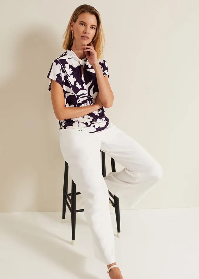 Women Phase Eight Tops and TShirts Farley Floral Twist Neck Top Purple