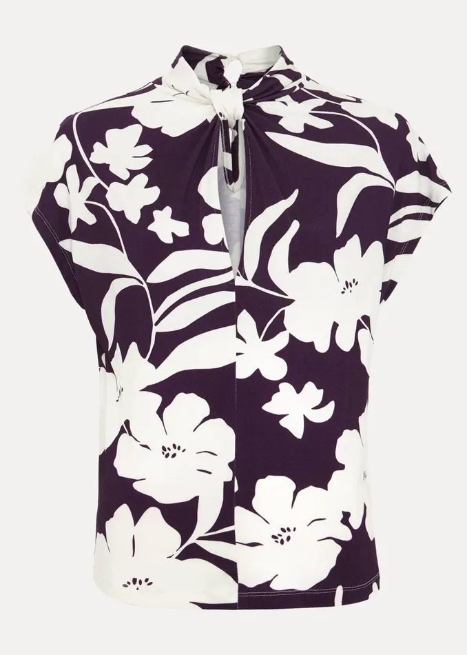 Women Phase Eight Tops and TShirts Farley Floral Twist Neck Top Purple