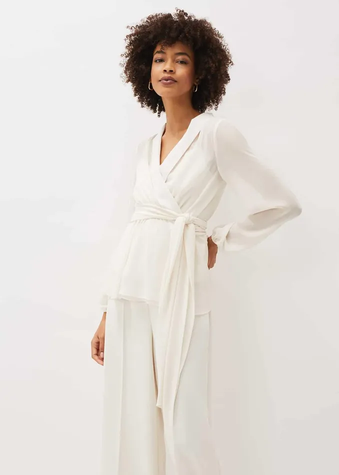 Women Phase Eight Tops and TShirts Florentine SemiSheer Wrap Top Buttermilk