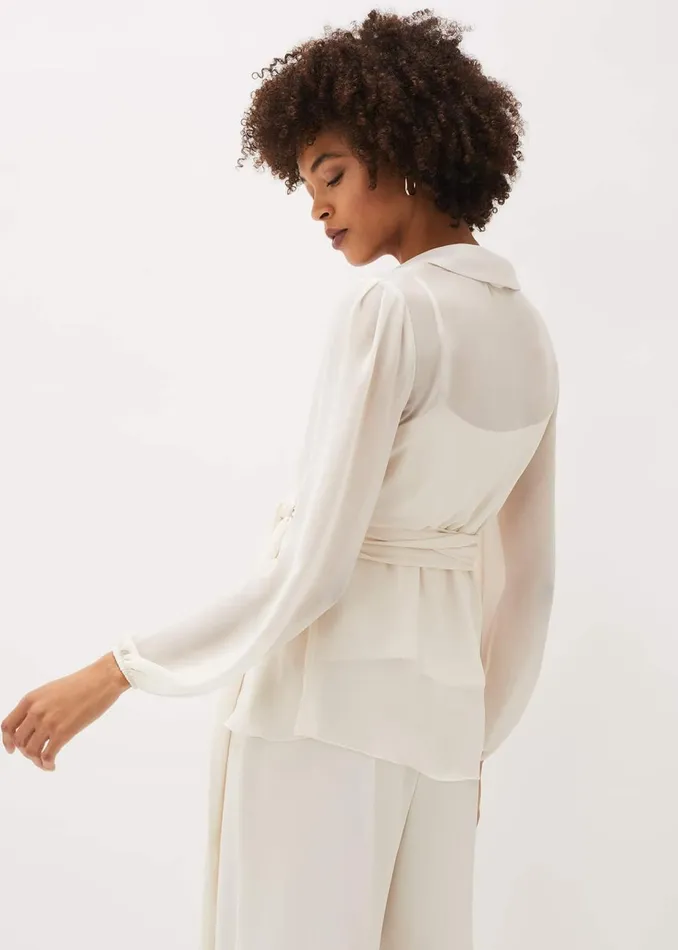 Women Phase Eight Tops and TShirts Florentine SemiSheer Wrap Top Buttermilk