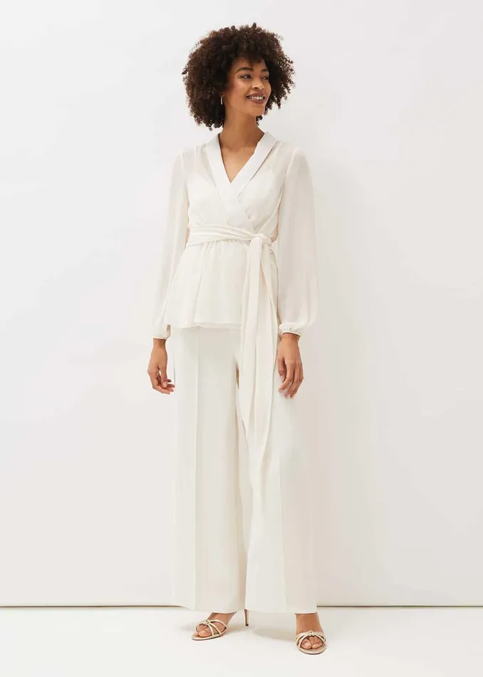 Women Phase Eight Tops and TShirts Florentine SemiSheer Wrap Top Buttermilk