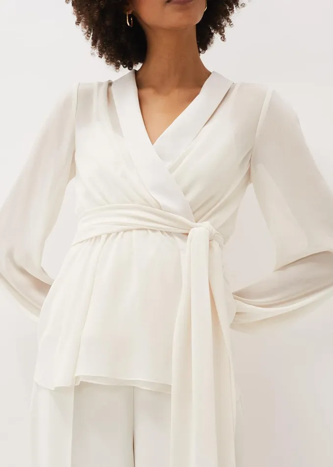 Women Phase Eight Tops and TShirts Florentine SemiSheer Wrap Top Buttermilk