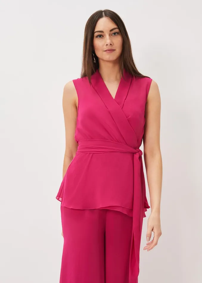 Women Phase Eight Tops and TShirts Florentine Sleeveless Wrap Top Magenta Pink