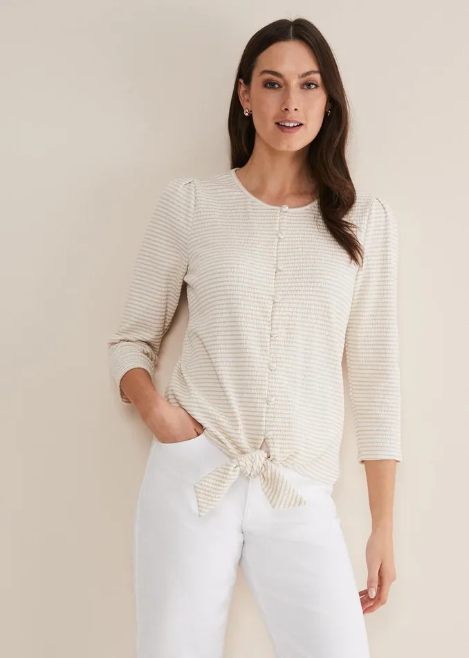 Women Phase Eight Tops and TShirts Krissie Textured Tie Front Top Beige