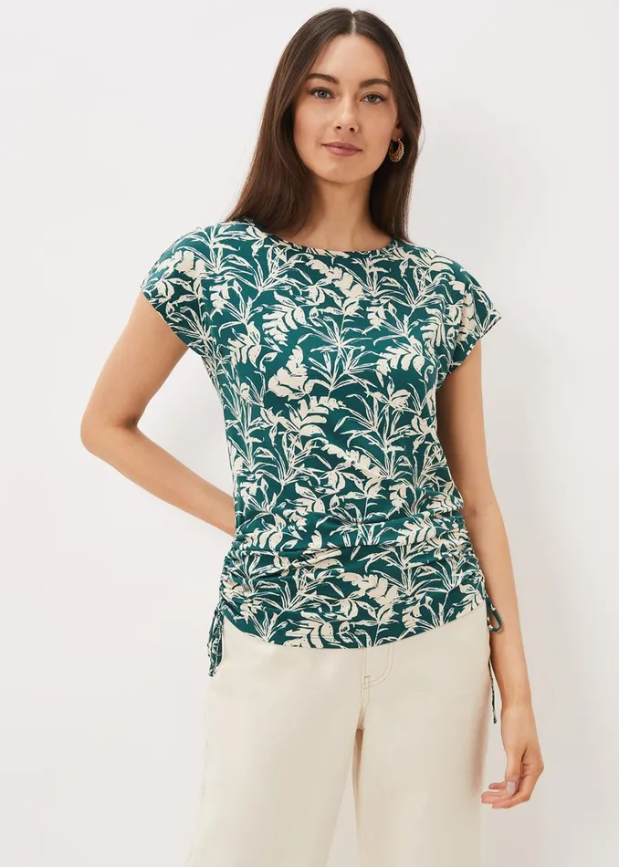Women Phase Eight Tops and TShirts Lissa Leaf Print Top Tealstone