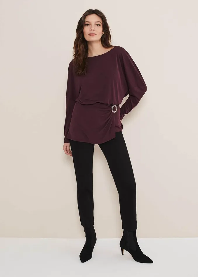 Women Phase Eight Tops and TShirts Lusinda Trim Detail Top Aubergine