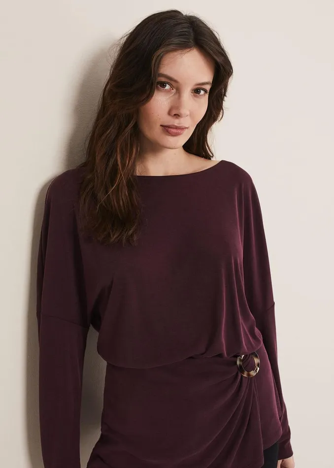Women Phase Eight Tops and TShirts Lusinda Trim Detail Top Aubergine