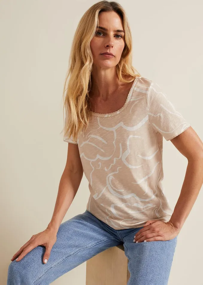 Women Phase Eight Tops and TShirts Nia Linear Print Top Neutral