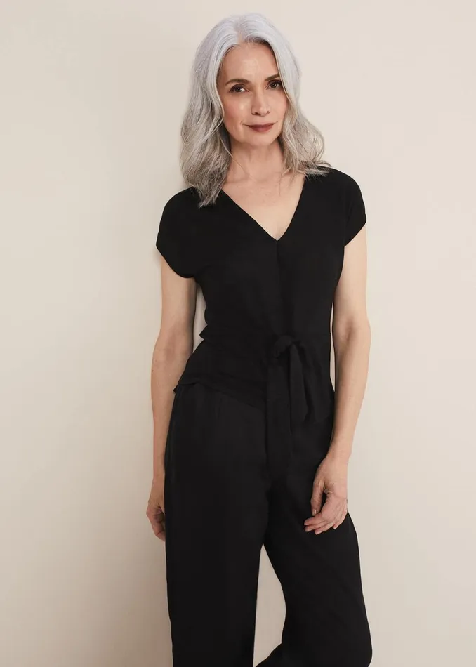 Women Phase Eight Tops and TShirts Reyna Linen Tie Front Top Black