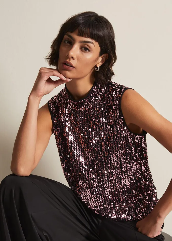 Women Phase Eight Tops and TShirts Tasha Sequin Top Pink