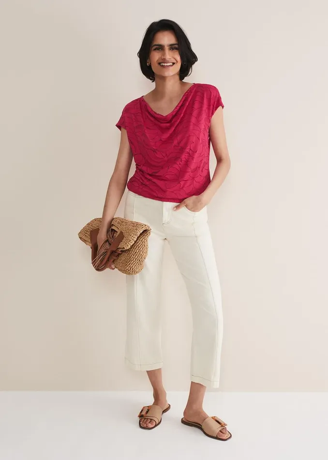Women Phase Eight Tops and TShirts Trishna Burnout Cowl Neck Top Hot Pink