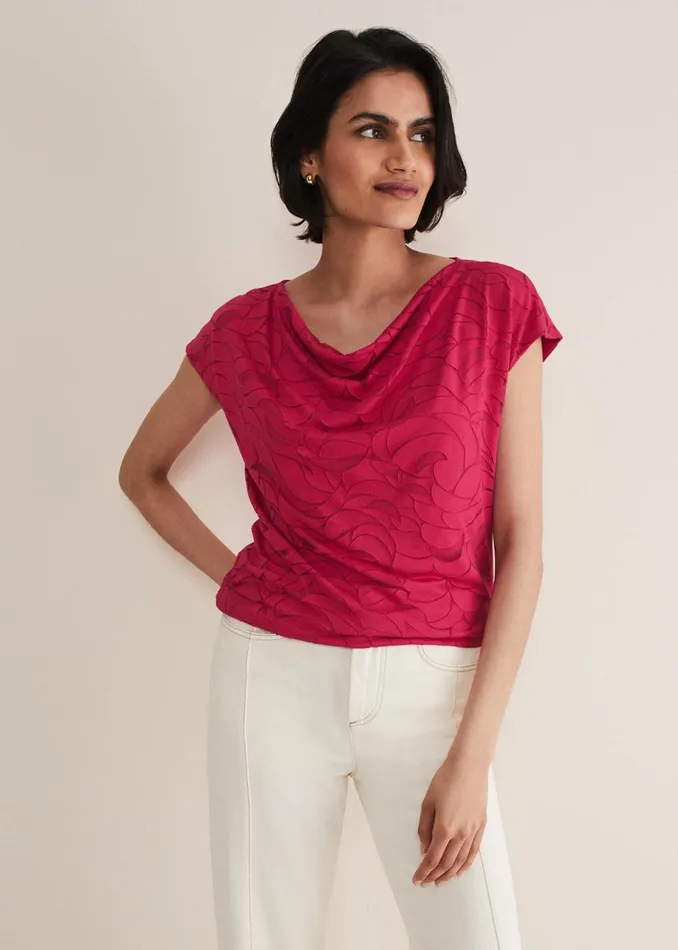 Women Phase Eight Tops and TShirts Trishna Burnout Cowl Neck Top Hot Pink