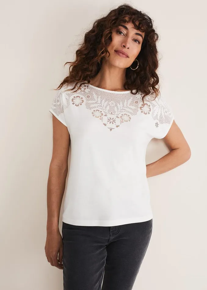 Women Phase Eight Tops and TShirts Ulla Placement Burnout Top Ivory