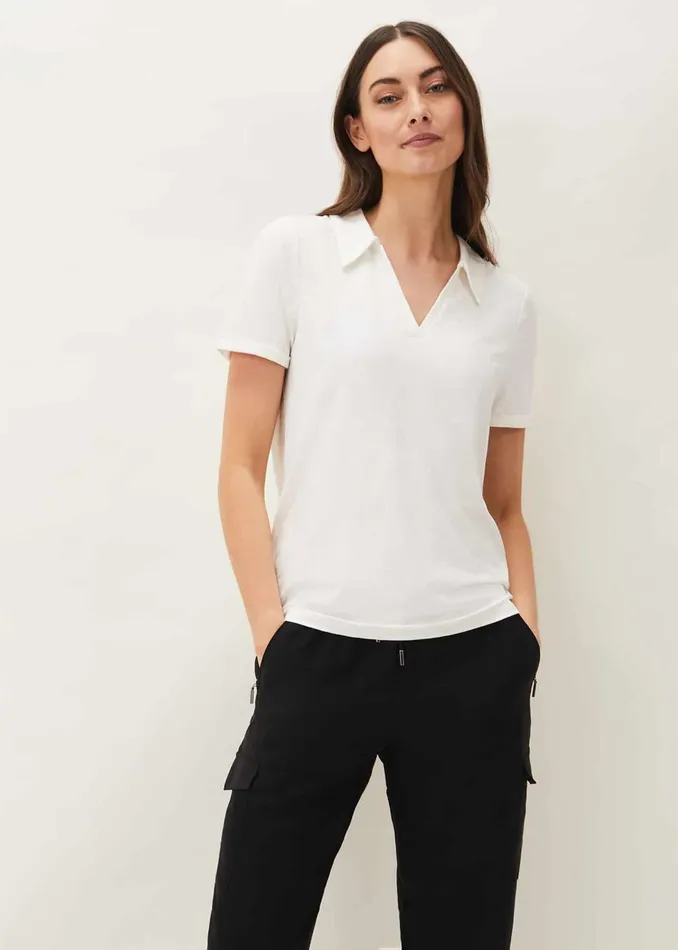 Women Phase Eight Tops and TShirts Zoyia Polo Neck Top Ivory