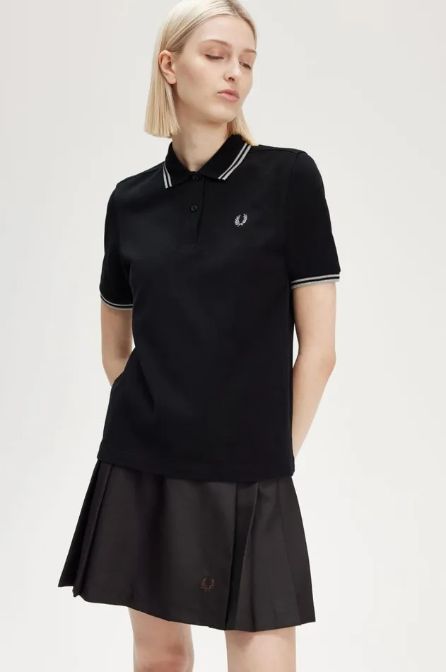Women Polo Shirts Fred Perry G3600 Blackmetallic Silvermetallic Silver