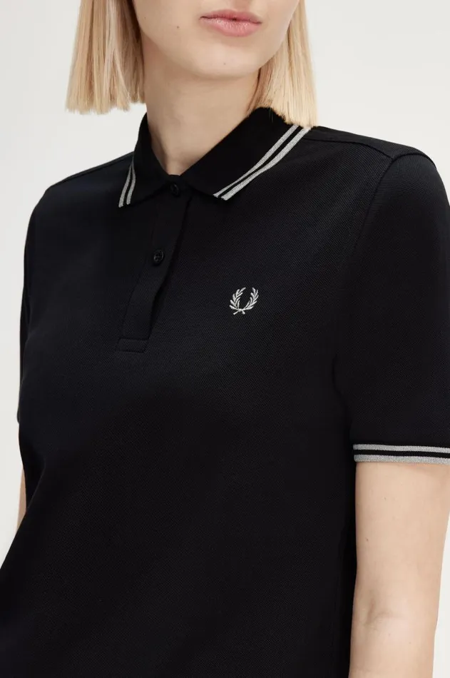 Women Polo Shirts Fred Perry G3600 Blackmetallic Silvermetallic Silver
