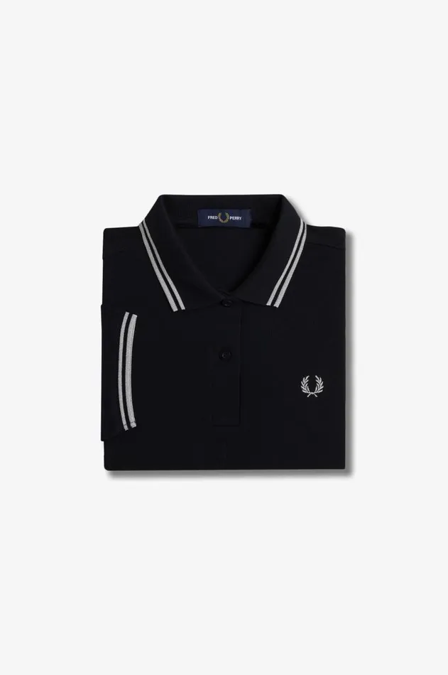 Women Polo Shirts Fred Perry G3600 Blackmetallic Silvermetallic Silver
