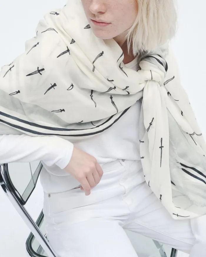 Women Scarves 038 Ponchos Rag 038 Bone Dagger Cashmere Modal Scarf White
