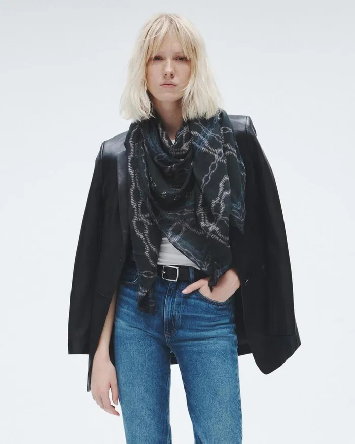 Women Scarves 038 Ponchos Rag 038 Bone Pea Chain Cashmere Scarf Black