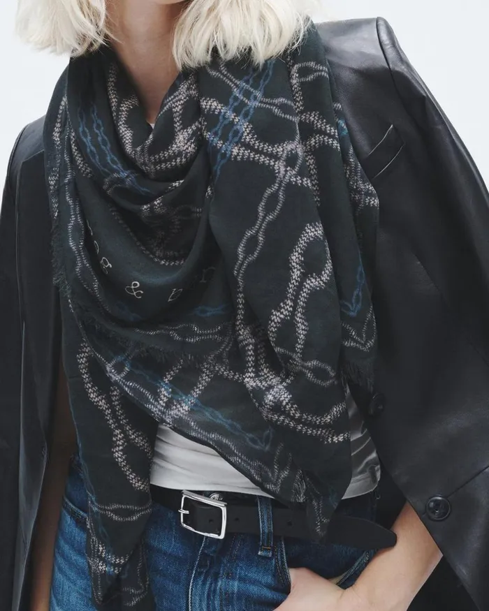 Women Scarves 038 Ponchos Rag 038 Bone Pea Chain Cashmere Scarf Black