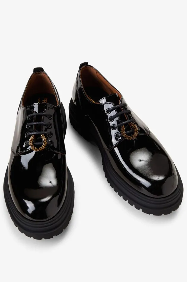 Women Shoes Fred Perry Patent Leather Derby Black