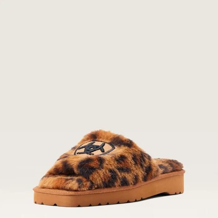 Women Slippers Ariat Cozy Chic Square Toe Slipper Fuzzy Leopard Print