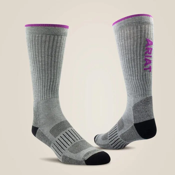 Women Socks Ariat High Performance Crew Tek Work Sock 2 Pair Pack Grey