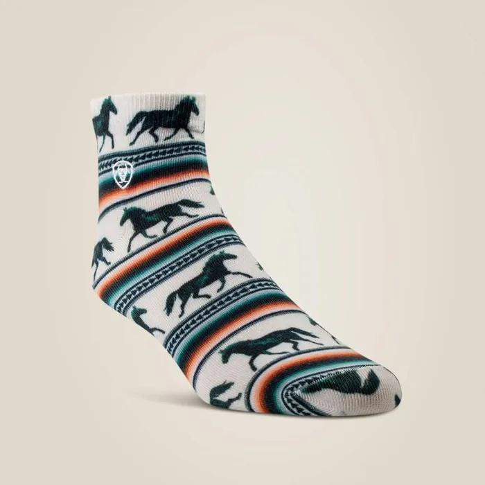 Women Socks Ariat Serape Horseprint Qtr Crew 2 Pair Multi Color Pack Blackcreamserape