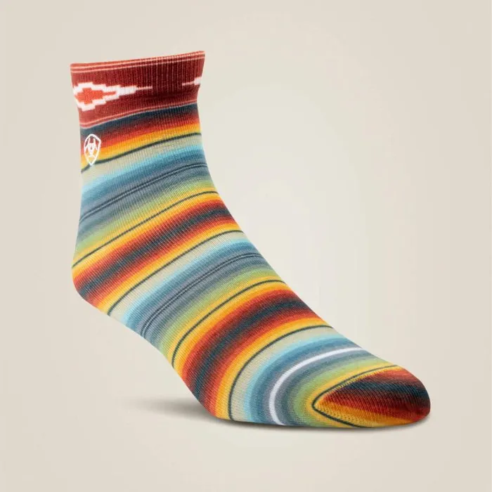 Women Socks Ariat Southwest Theme Ankle Sock 2 Pair Multi Color Pack Muted Serapesky Blue