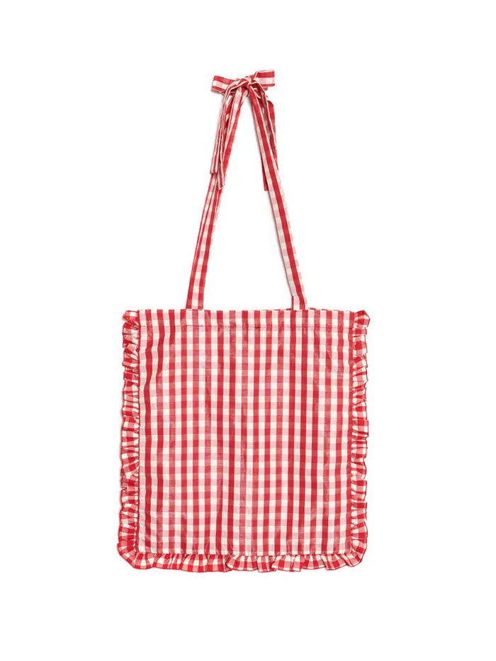 Women Stables Gingham Tote Bag Gingham Red Sister Jane