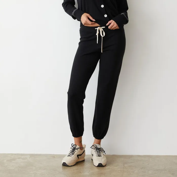 Women Sweats MONROW Light Soft Knit Contrast Stitch Vintage Sweat Black
