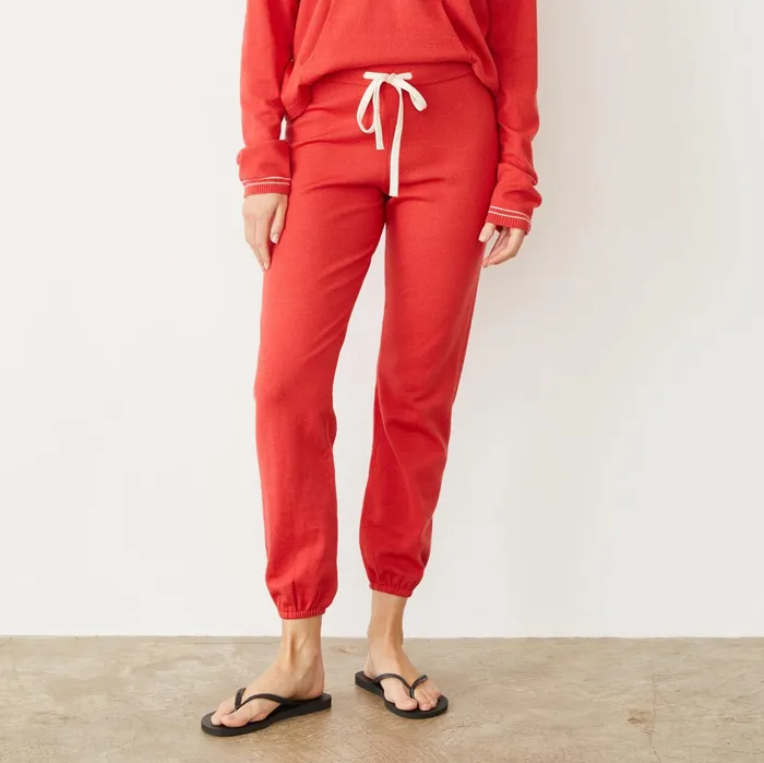 Women Sweats MONROW Light Soft Knit Contrast Stitch Vintage Sweat Cherry