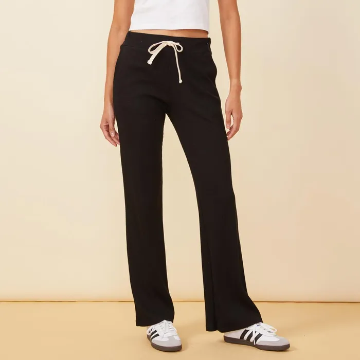 Women Sweats MONROW Rib Straight Leg Pant Black